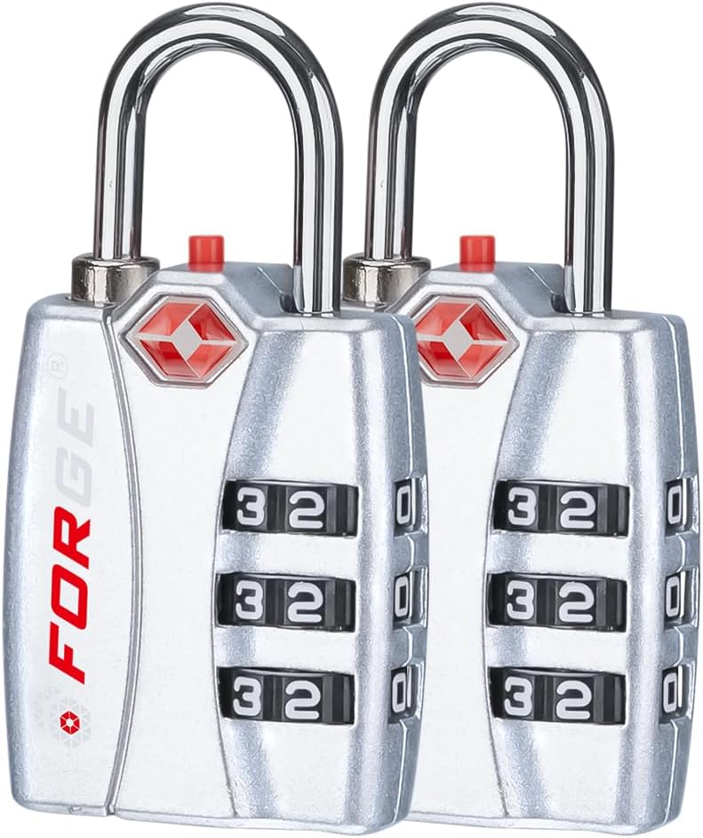 Forge TSA Luggage Combination Lock - Open Alert Indicator, Easy Read Dials, Alloy Body- Ideal for Travel, Lockers, Bags (Silver) - Image 1